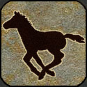 Stone mosaic silhouette single colt running.
